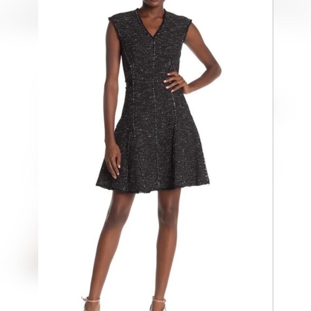 Rebecca Taylor Elegant Black Tweed Dress Size 2